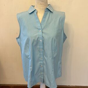 Talbots blue striped sleeveless wrinkle resistant blouse Size 16 P New